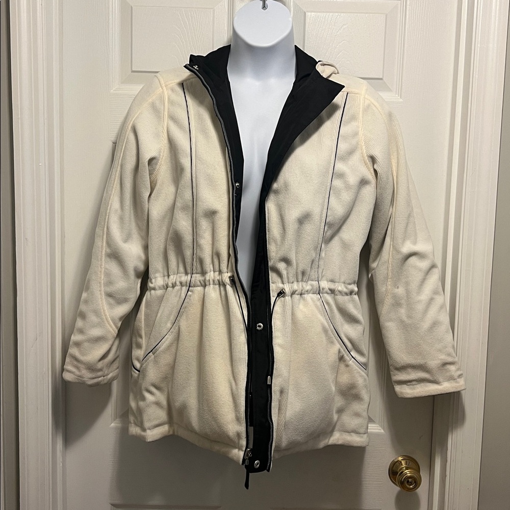 Black/Cream Corduroy Hooded Reversible Lightweight Coat. - Picture 2 of 6